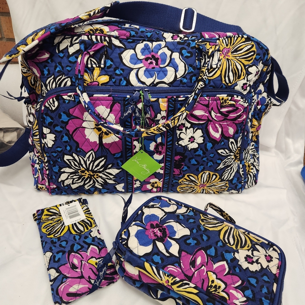 BUNDLE Vera Bradley  Weekender, Eye Glass,  Makeup Bag Violet Pattern NWT